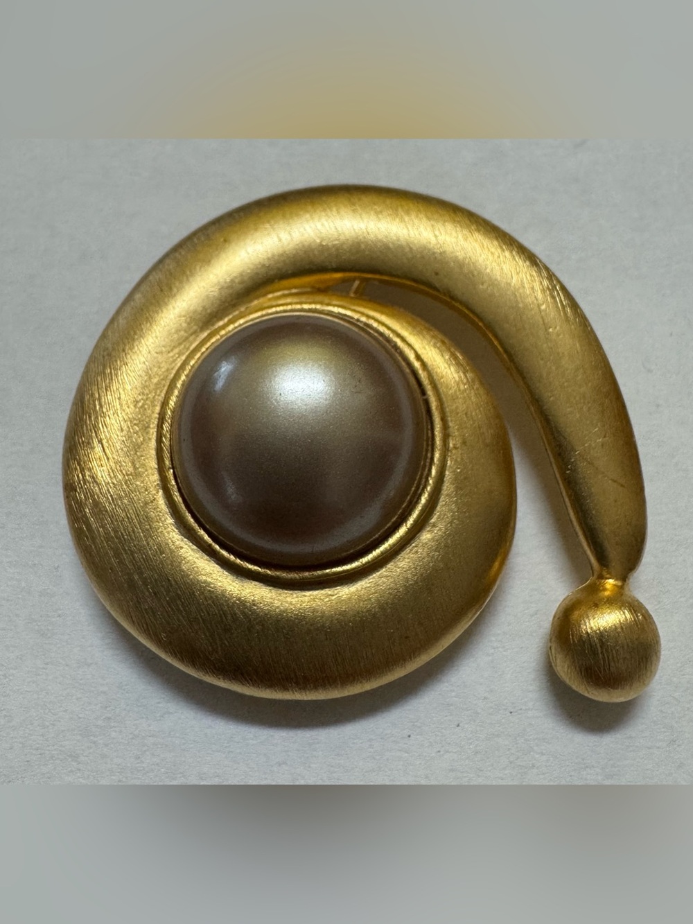 Gold-Tone Spiral Faux Pearl Abstract Brooch - Signed Darlene